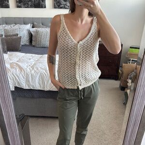Chic Cream Knit Button-Up Tank Top